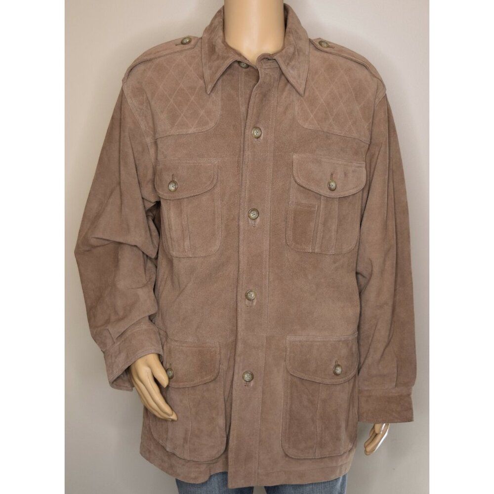 CABELA'S Outdoor Tan Suede Leather Button-Front Field/Hunting Coat/Jacket Size L